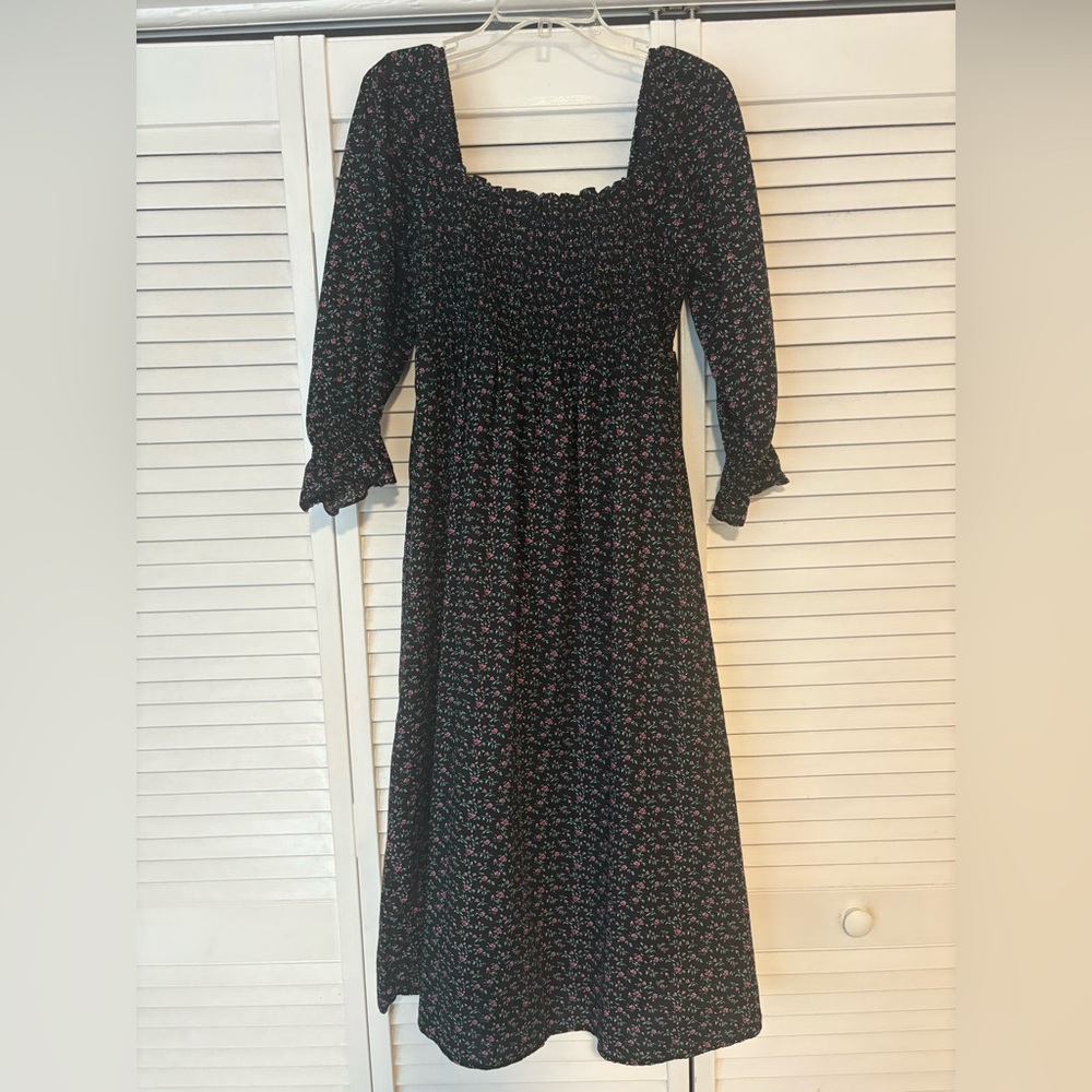 Macy’s Smocked Black Floral Dress